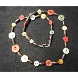 Handmade Multi-Color Button and Wood Bead Statement Necklace